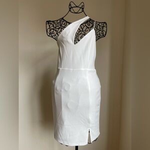 Lulus One Shoulder Asymmetric White Dress with front slit